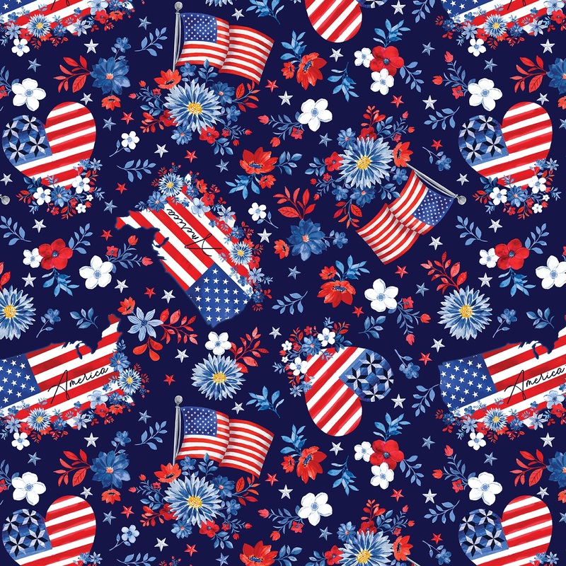 Faith, Family, Freedom: AMERICA The BEAUTIFUL NAVY Fabric (1/2 yd)
