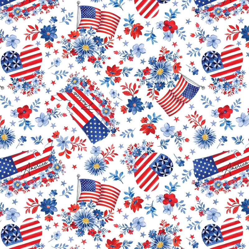 Faith, Family, Freedom: AMERICA The BEAUTIFUL WHITE Fabric (1/2 yd)