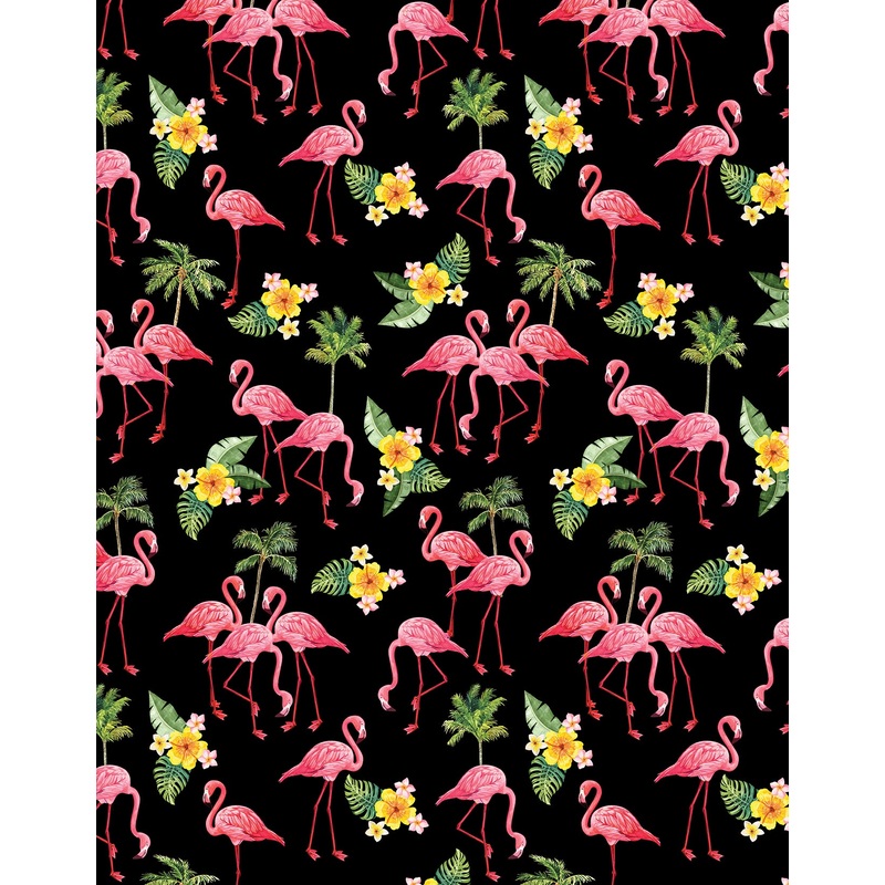 Paradise Awaits: FLAMINGO PARADISE BLACK Fabric (1/2 yd)