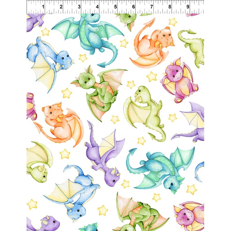 Dragon Friends: DRAGONS MULTI Fabric (1/2 yd)