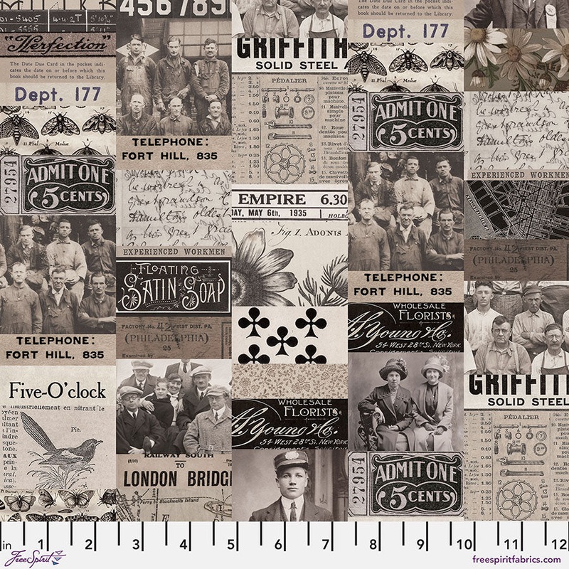 Eclectic Elements Palette: CHARCOAL COLLAGE Fabric (1/2 yd) by Tim Holtz