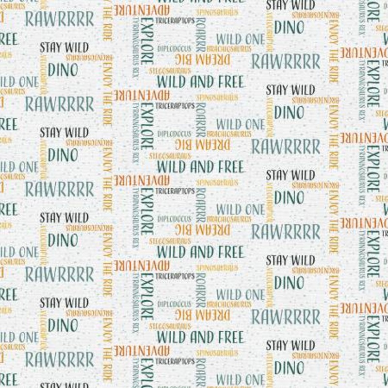 Blue/Orange Dinosaur Words 118 Cotton (183-25409)  Sold in UNITS of  metre