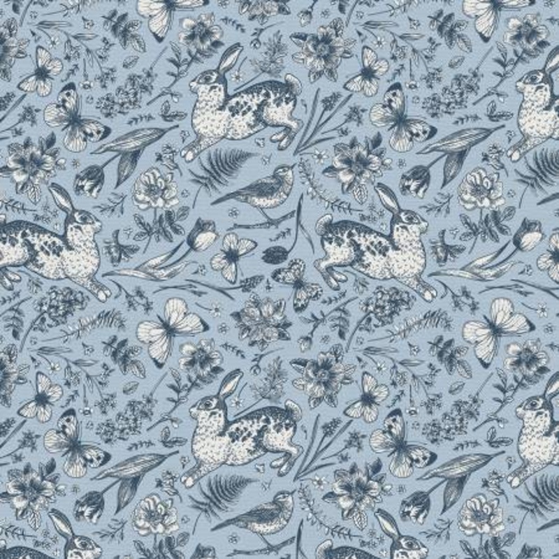 Dark Blue On Light Blue Garden Toss 118 Cotton (183-25351)  Sold in UNITS of  metre