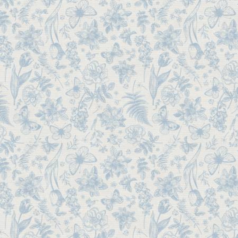 Light Blue On White Floral Toss 118 Cotton (183-25353)  Sold in UNITS of  metre