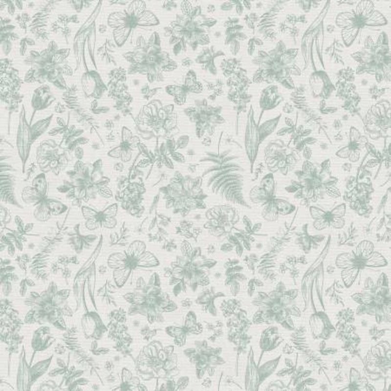 Light Green On White Floral Toss 118 Cotton (183-25345)  Sold in UNITS of  metre