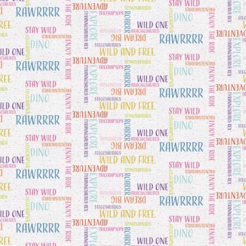 Pink/Purple Dinosaur Words 118 Cotton (183-25410)  Sold in UNITS of  metre