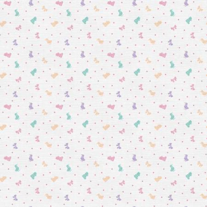 Pink/Teal/Purple On White Ditsy Ducks & Bows 118 Cotton (183-25240)  Sold in UNITS of  metre