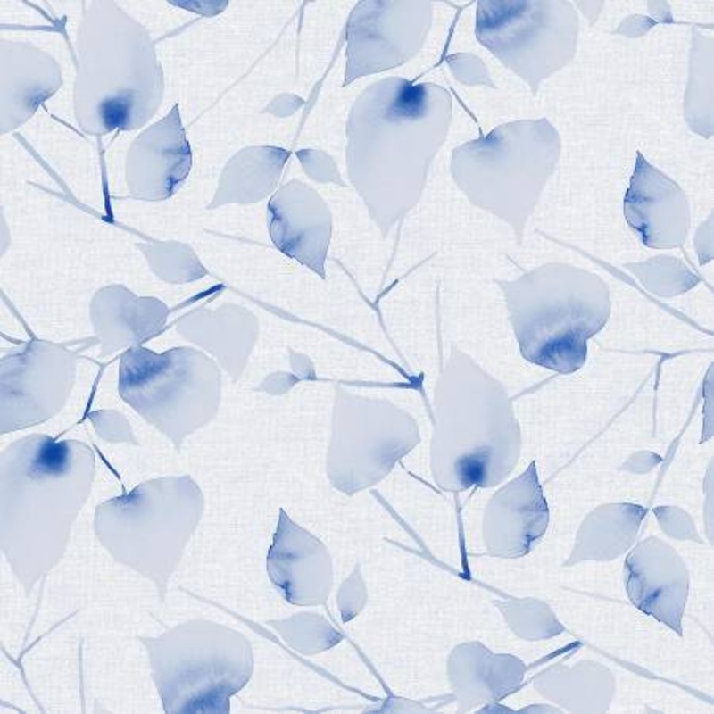 Blue Water Color Leaves 108 Cotton (BQ3502-70)  Sold in UNITS of  metre