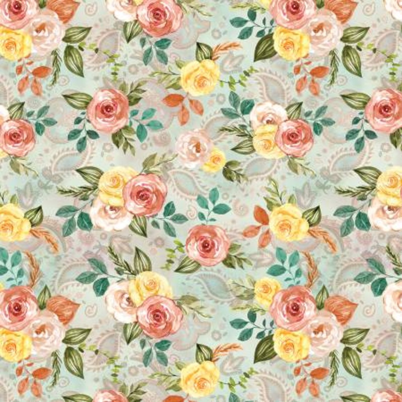 Country Time Roses Seafoam 108 Cotton (14809WB-83) - Sold in UNITS of 1/4 metre