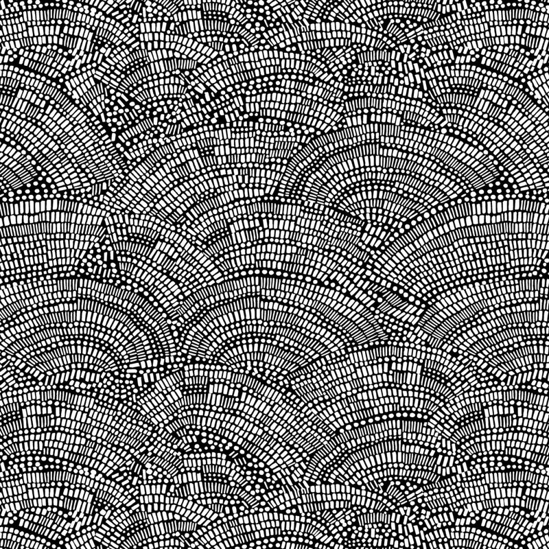 Black/White Mosaic Fan 108 Cotton (8241S-90) - Sold in UNITS of 1/4 metre