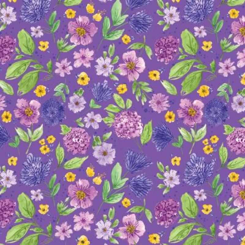 Floral Violet Plum Petals 108 Cotton (WB15648R-VIOLET)  Sold in UNITS of  metre