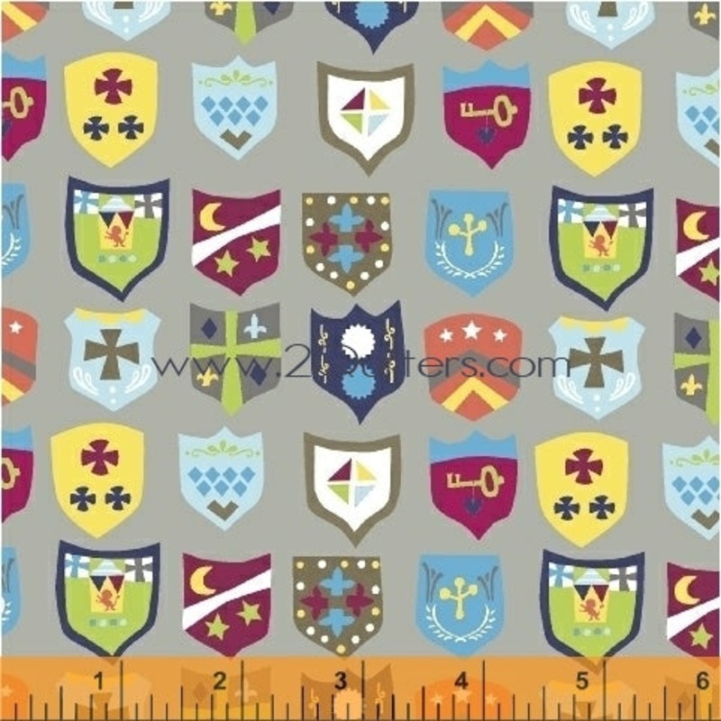 *Closeout Sale* Meet the Royal Court, Royal Crests (grey), per half-yard