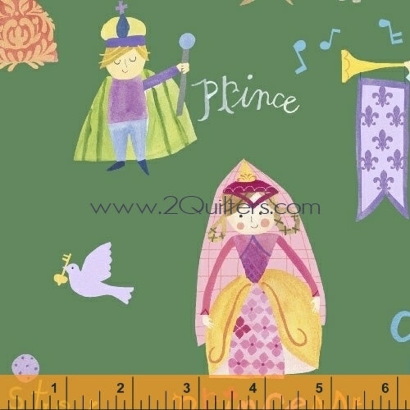 *Closeout Sale* Meet the Royal Court, Royal Family (green), per half-yard