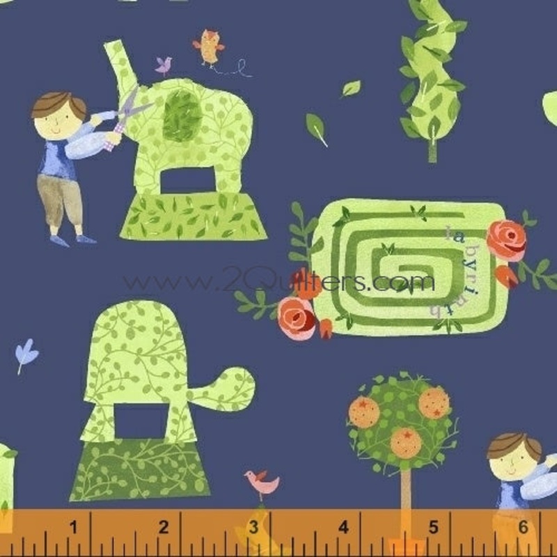 *Closeout Sale* Meet the Royal Court, Topiary (navy), per half-yard