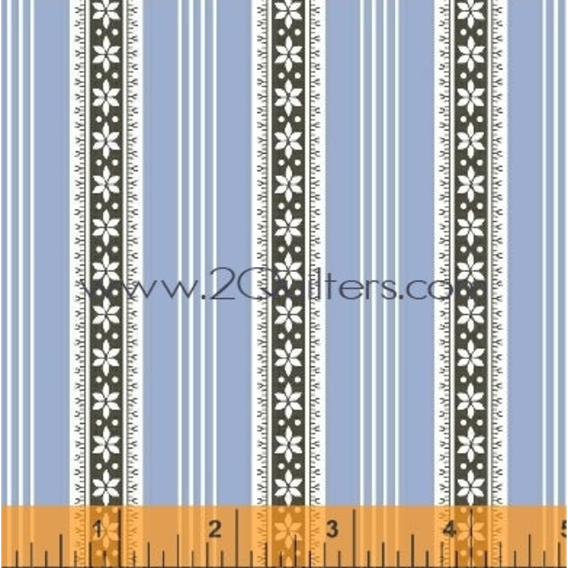 *Closeout Sale* Modern Country Floral Stripes (light blue), per half-yard