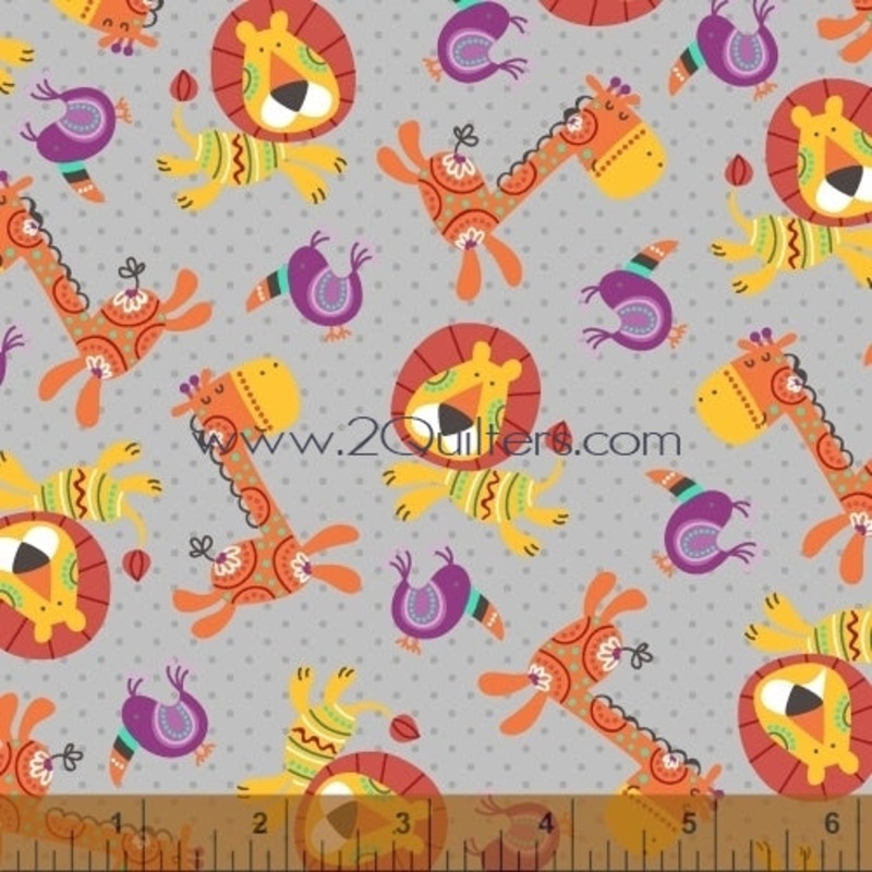 *Closeout Sale* Rumble Lions and Giraffes (multi), per half-yard