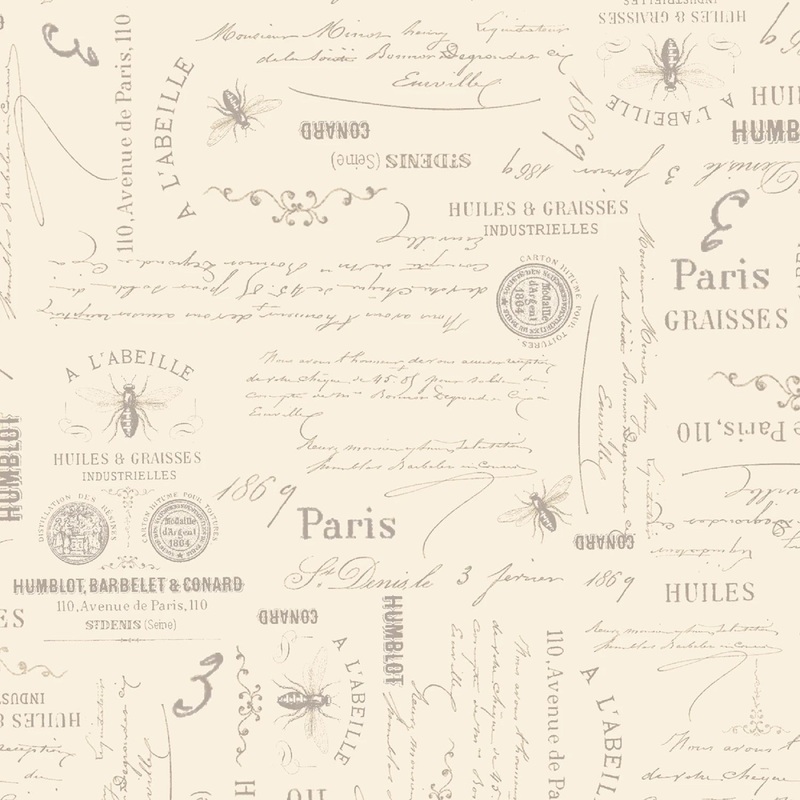 Cream Bee Script 108 Cotton (QB521322D-CREAM) - Sold in UNITS of 1/4 metre