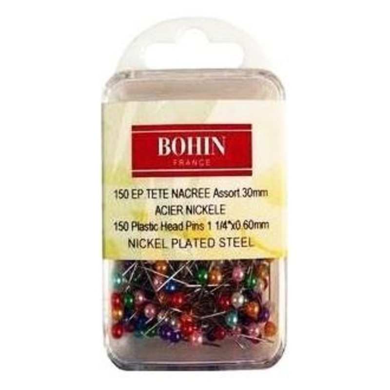 Bohin Pearlised Head Pins | Assorted Colours, x 150pc. (BOH26892)
