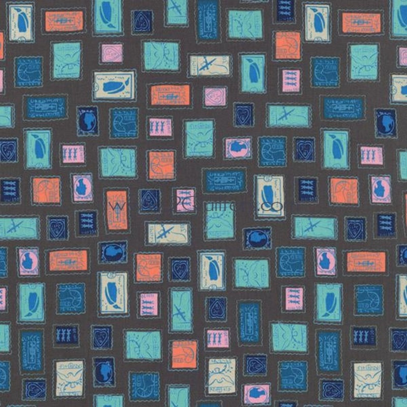 *Closeout Sale* Cotton + Steel, Homebody, Stamps, Teal, per half-yard
