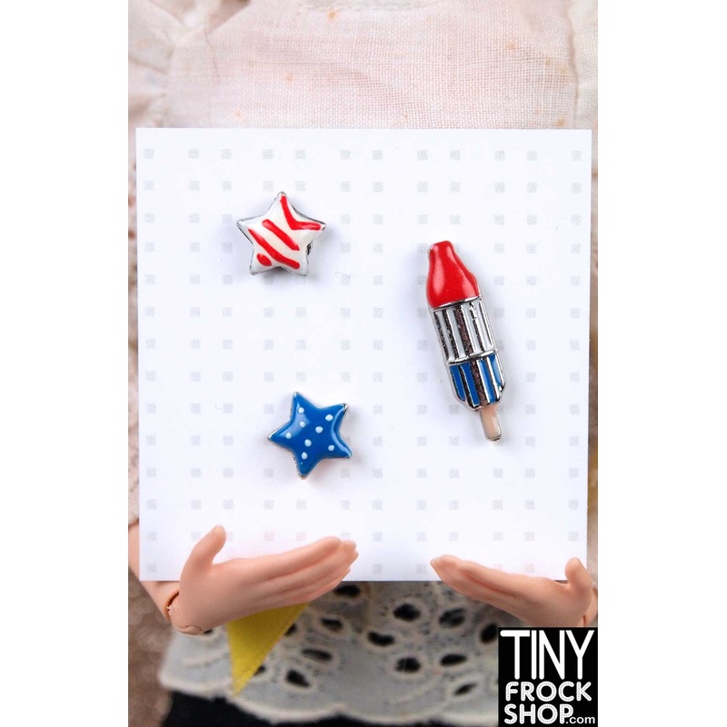12 Fashion Doll Enamel Fourth Of July Magnetic Brooch Set by Pam Maness