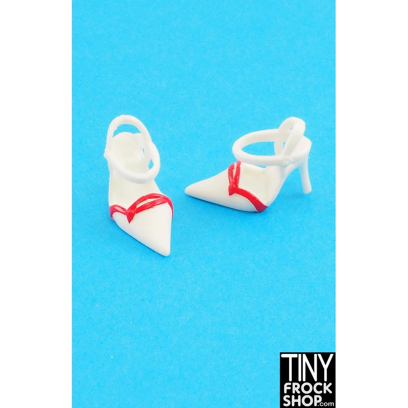 12 Fashion Doll White and Red Strappy Heels