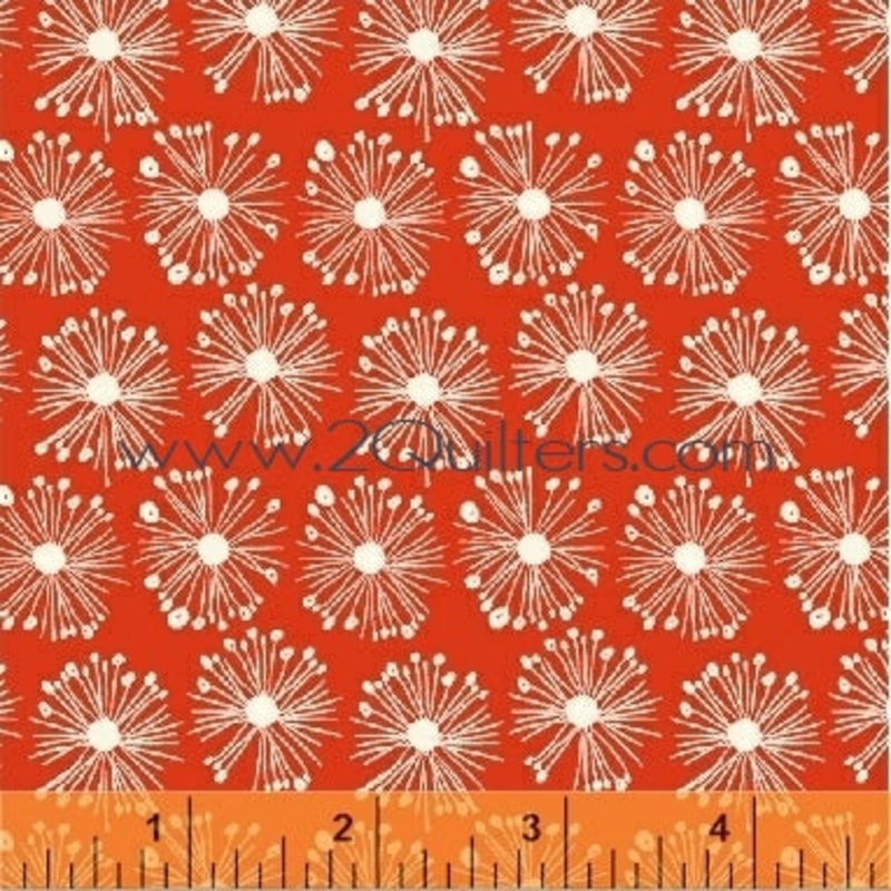 *Closeout Sale* Hand Picked, Dandelion in Red, per half-yard