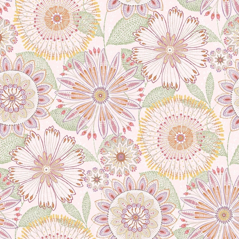 Blush Floral Medallions (12in Repeat) 108 Cotton (3350W-22)  Sold in UNITS of  metre