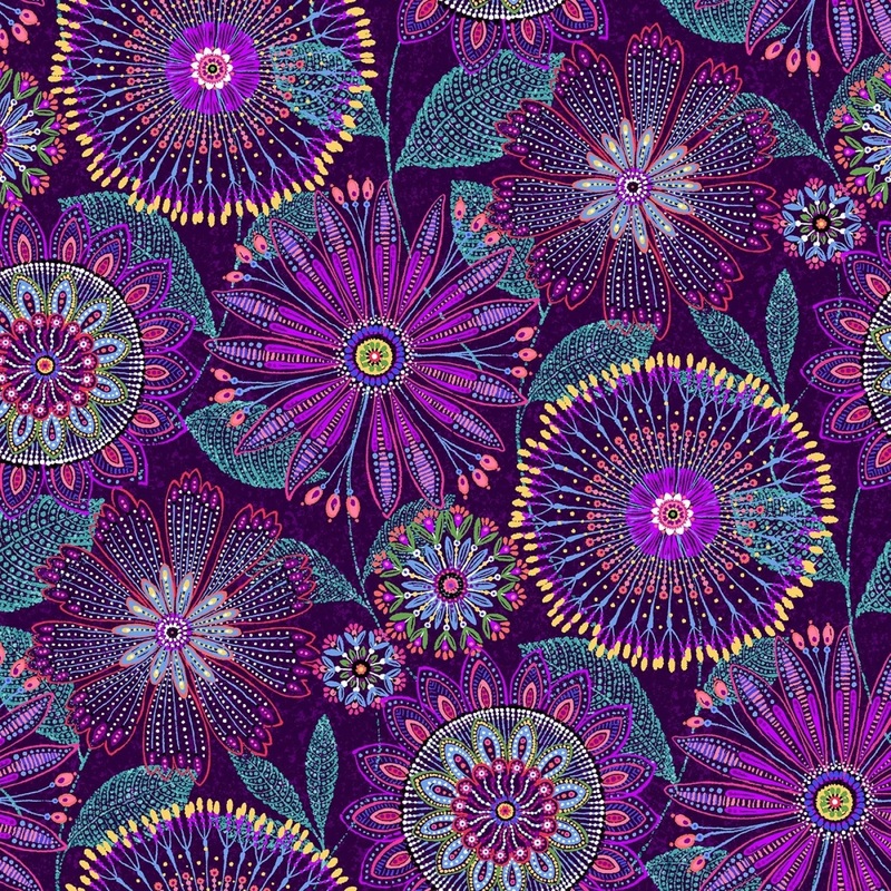 Purple Floral Medallions (12in Repeat) 108 Cotton (3350W-55)  Sold in UNITS of  metre