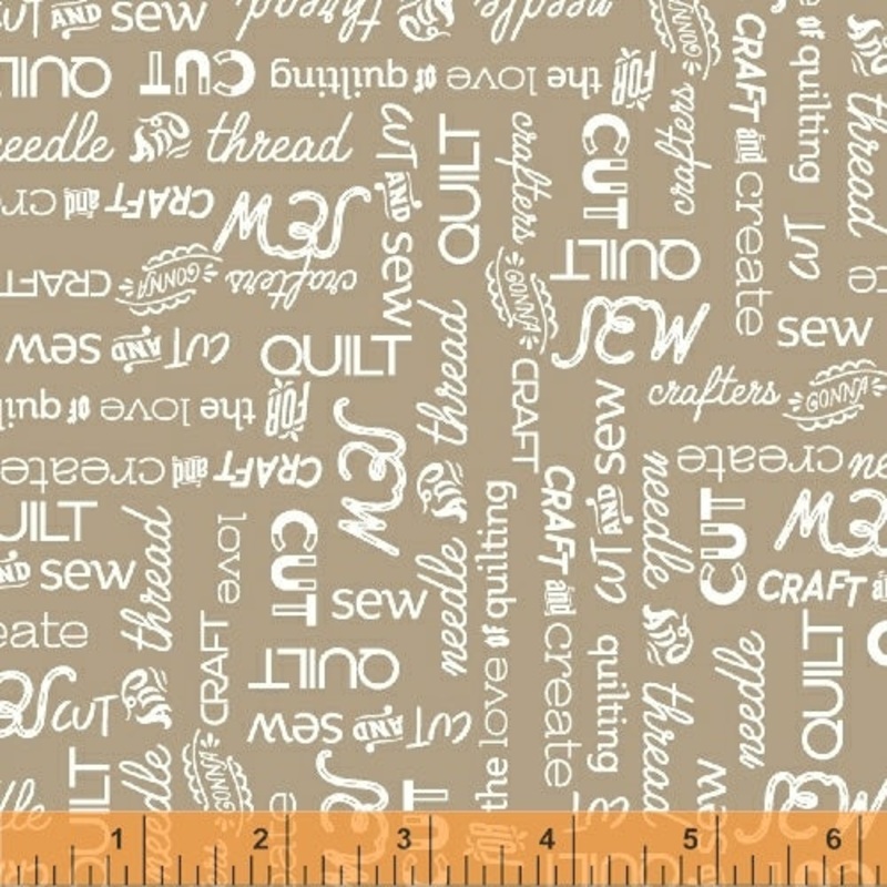 *Closeout Sale* Crafters Gonna Craft, Craft Words - Tan, per half-yard