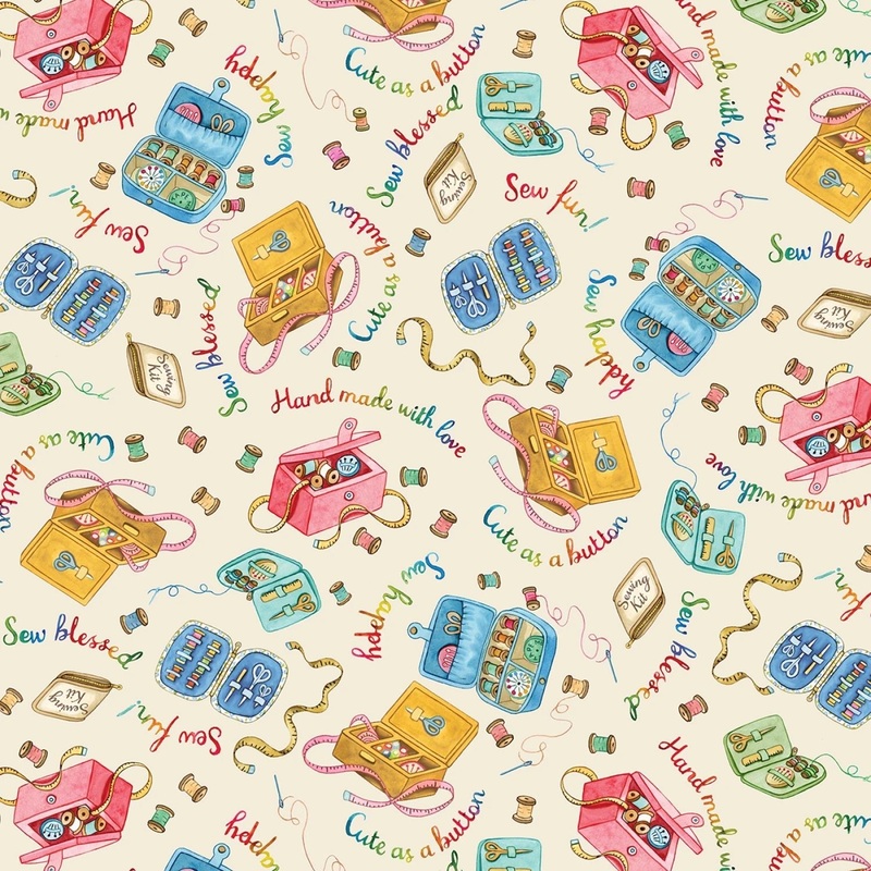 Cream Sew Pretty Sewing Kit | 43/44 Cotton (DDC12154-CREM) - Sold in UNITS of  metre