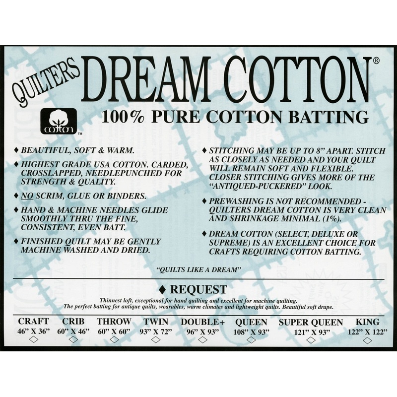 Quilters Dream Cotton - Request, 100% Cotton batting, 93 or 120 wide, per half-yard