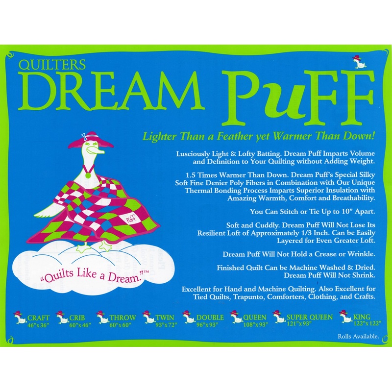 Quilters Dream Puff - Polyester batting, 93 or 120 wide, per half-yard
