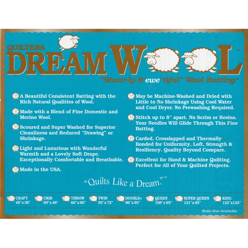Quilters Dream Wool - Wool batting, 93 or 122 wide, per half-yard