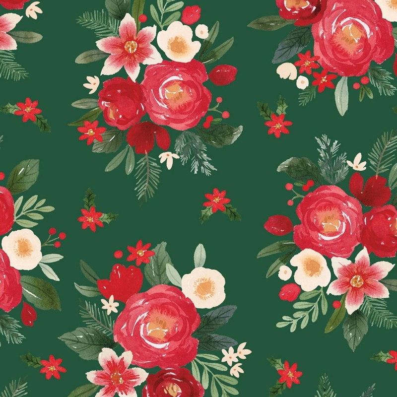 Charming Christmas - Floral Green | 108 Cotton (WB16358R-GREEN) - Sold in UNITS of 1/4 metre