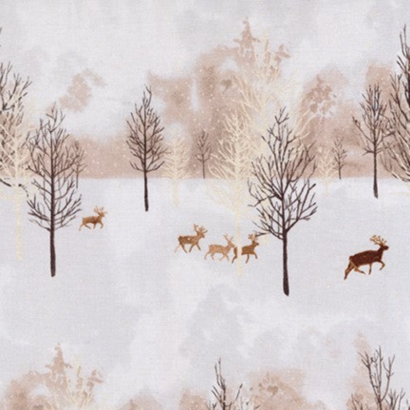 *Closeout Sale* Winter Shimmer, Bone Border, per half-yard (with Metallic Accents)