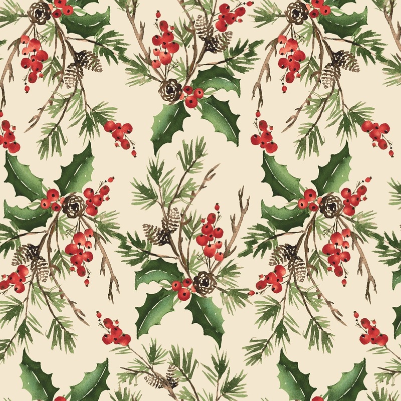 Cream Holly Bouquet  | 108 Cotton (1883-44) - Sold in UNITS of 1/4 metre