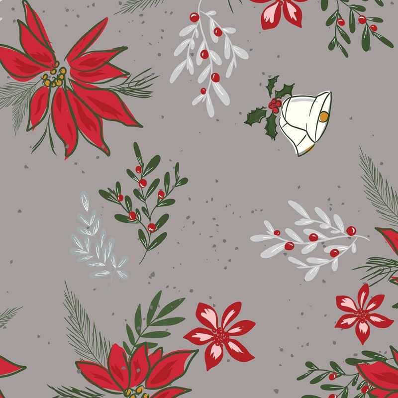 Mistletoe & Holly - Floral Gray  | 108 Cotton (WB16409R-GRAY) - Sold in UNITS of 1/4 metre