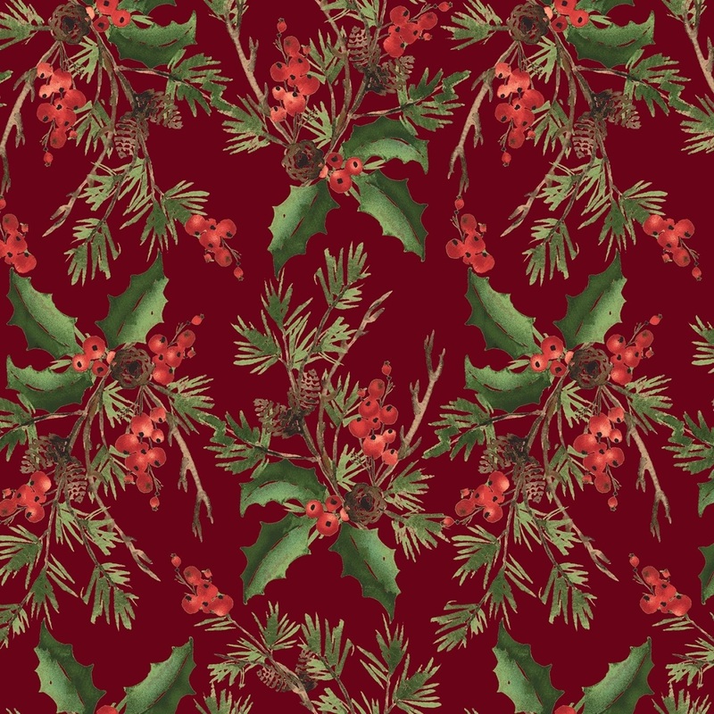 Red Holly Bouquet | 108 Cotton (1883-88) - Sold in UNITS of 1/4 metre