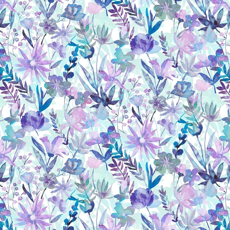 Watercolour Floral - Blue/Purple | 108 Cotton (WGAW5928-BV) - Sold in UNITS of 1/4 metre