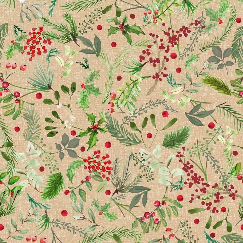 Winter Wreaths by Maywood Studio Collection - Cream Greenery | 44/45 Cotton (10881M-E) - Sold in UNITS of 1/4 metre