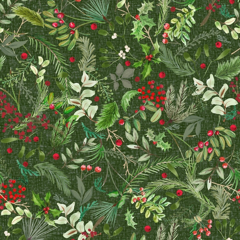 Winter Wreaths by Maywood Studio Collection - Green Greenery | 44/45 Cotton (10881M-G) - Sold in UNITS of 1/4 metre