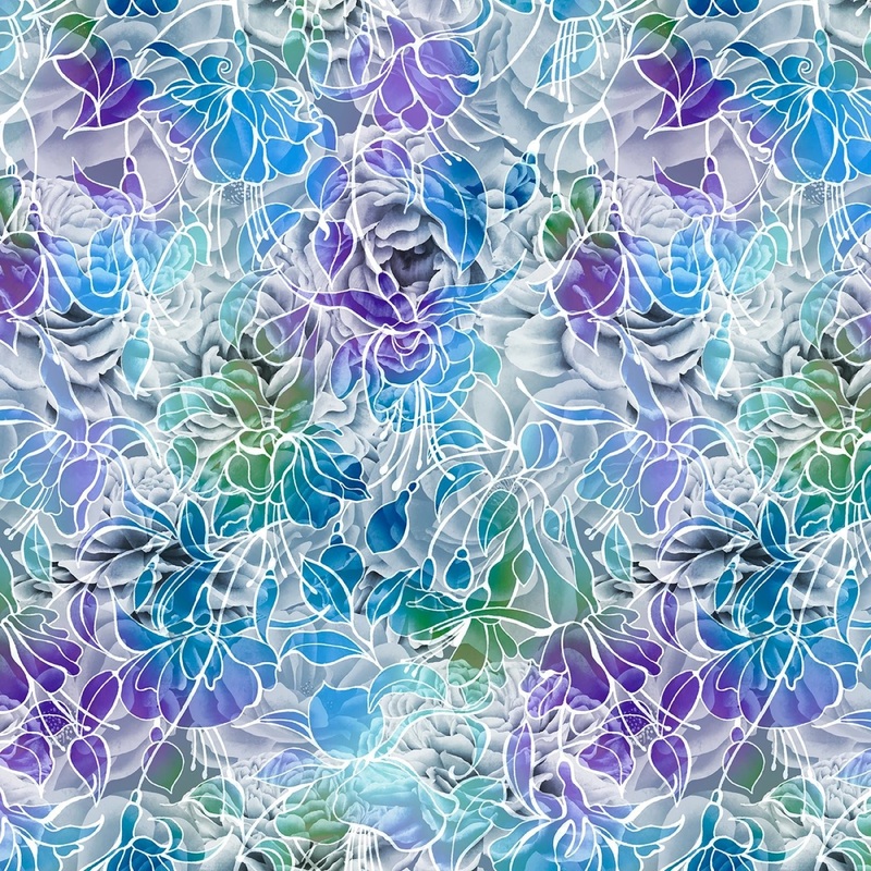 Blue/Purple Petal Play by BellaSylDesign Collection | 108 Cotton (PPLW6016-SMU)  Sold in UNITS of  metre
