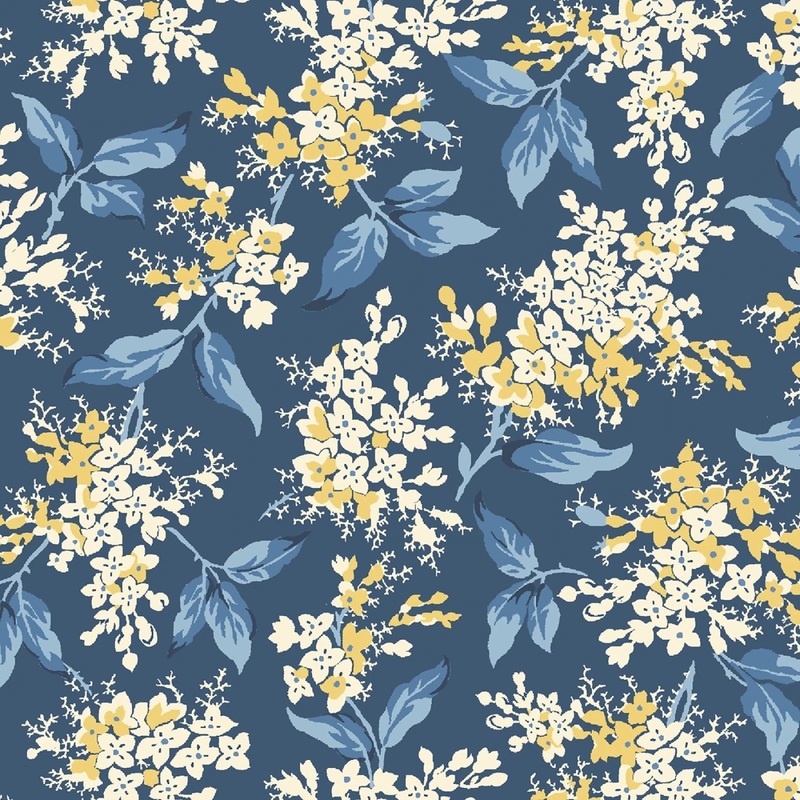 Navy Floral Branches  | 108 Cotton (QB581582D-NAVY) - Sold in UNITS of 1/4 metre