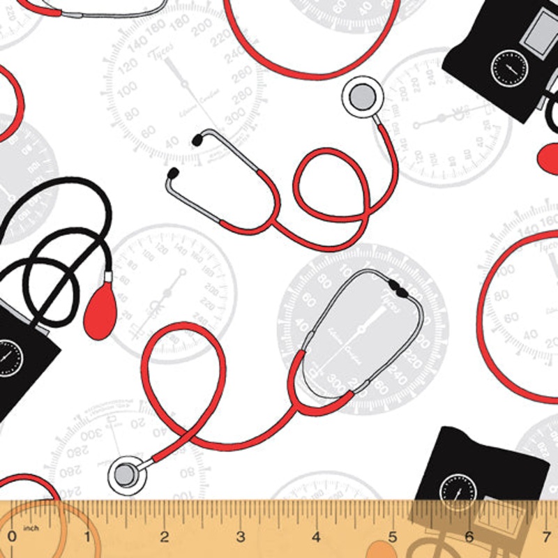 *Closeout Sale* Calling All Nurses Collection, Blood Pressure, Windham Fabrics, per half yard