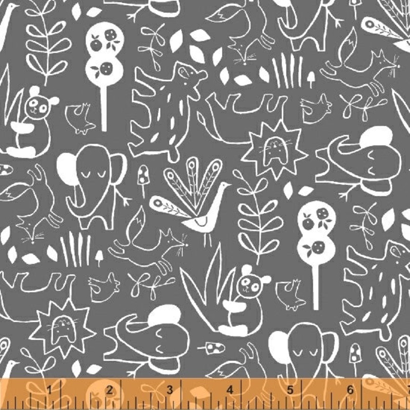 *Closeout Sale* Dream, It's A Jungle Out There in Charcoal, Windham Fabrics, per half yard