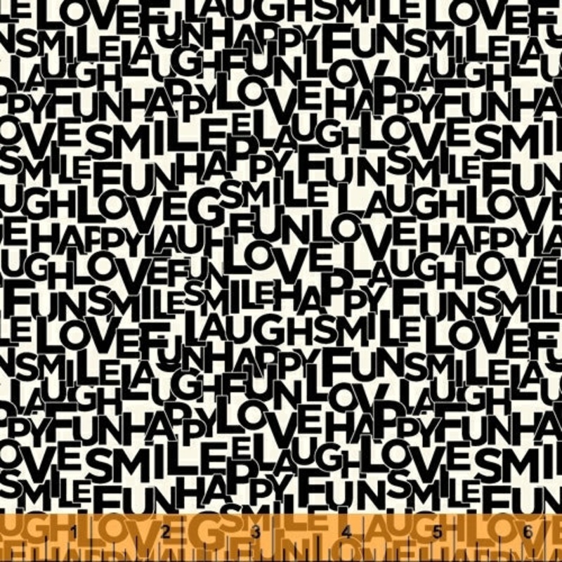 *Closeout Sale* Typecast, Happy Words in Black, Windham Fabrics, per half yard