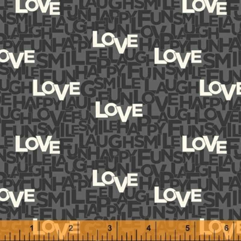 *Closeout Sale* Typecast, Happy Words in Grey, Windham Fabrics, per half yard