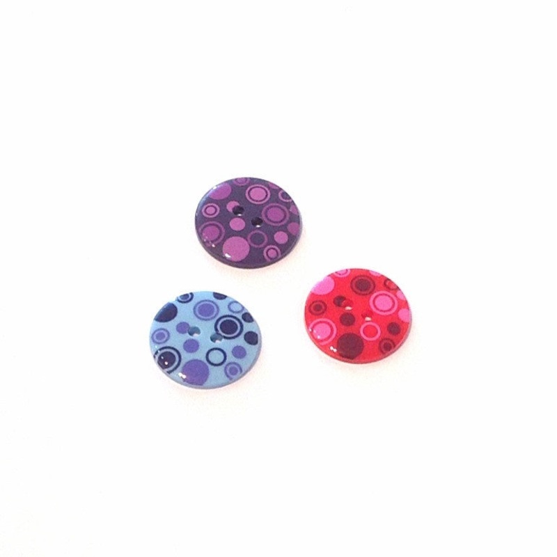 Circle Printed Buttons-22 mm-Blue & Red & Purple