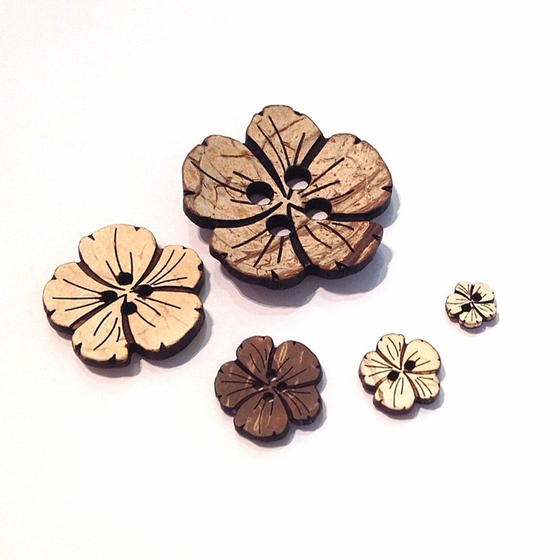 Flower Coconut Shell Buttons-11 mm & 18 mm two holes & 23 mm & 18 mm with four holes & 45 mm