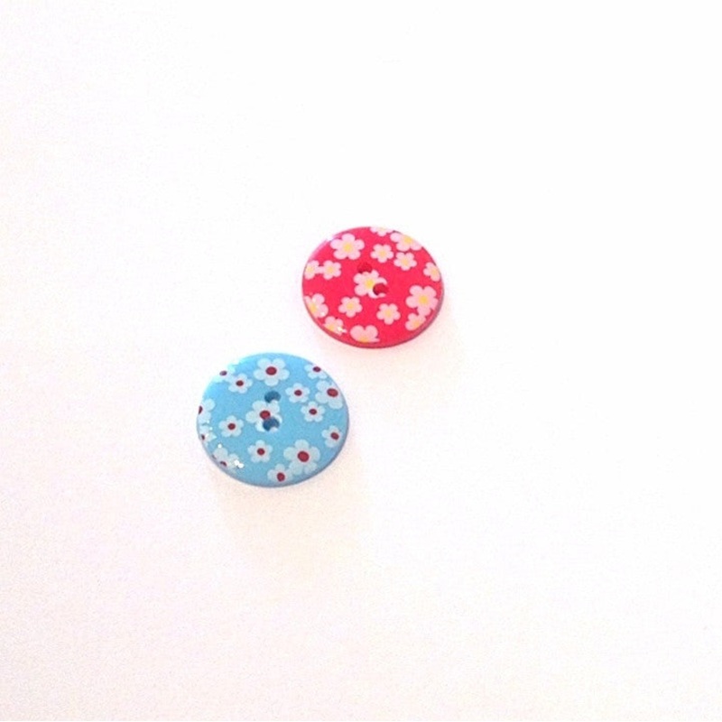 Flower Printed Buttons-22 mm-Blue & Pink & Purple